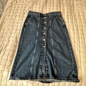 Old Navy High Rise Button Down Blue Denim Midi Skirt